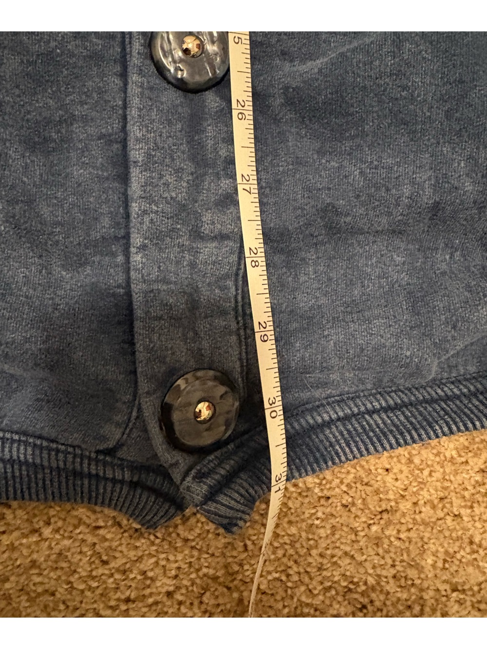 Women’s 90s Vintage Washed Blue Button Front Cardigan Sweatshirt w Shoulder Pads - Picture 9 of 16